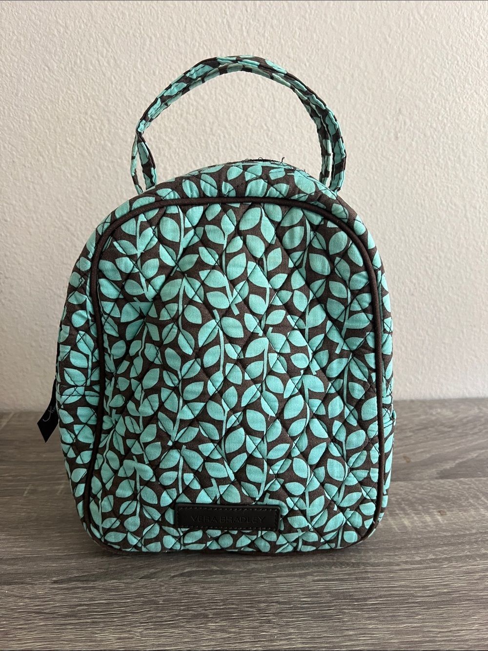 Vera Bradley Quilted Lunch Bag Tote Aqua Brown Leaf Print Retired Pattern